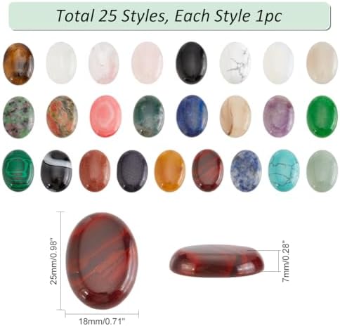PH PandaHall 25pcs 25x18mm Gemstones Cabochons Flatback, Oval Stone Gem Semi-Precious Gemstones Beads Quartz Chakra Crystal Stones for Bracelet Necklace Earring Pendant Jewelry DIY Craft Making