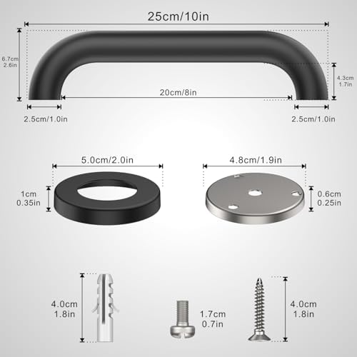 12" Stair Handrail, Wall-Mounted Safety Grab Bar for Indoor & Outdoor Steps, Rustic Pipe Design, Black (2 Pack)
