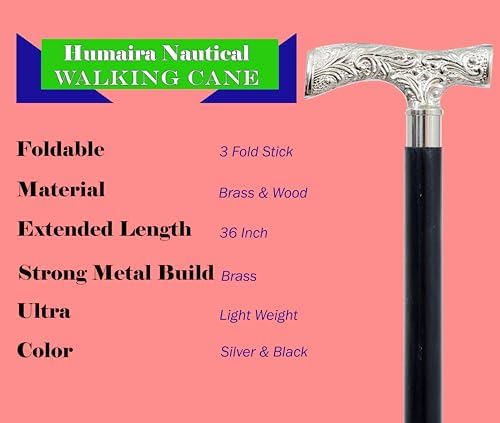 Antique Brass Walking Stick Deluxe Walking Cane Beautiful Brass Silver Handle Walking Stick for Men and Women Gift