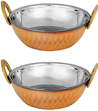 Heavy-Duty Premium Stainless Steel Karahi with Copper Bottom, Multipurpose Indian Serveware, Set of 2 Kadhai, 5 Inches
