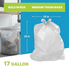 Medium Trash Bags 25x25 Inches, 1 Mil Thick, 100 Count – Durable Leak-Proof Garbage Bags for Kitchen, Office, and Bathroom Bins, 17 Gallon Capacity, Heavy-Duty & Tear-Resistant