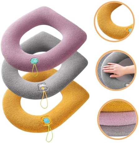 Mobestech 3Pcs Washable Toilet Seat Cover Cushion Pad Thickened Knit Heating Toilet Seat Mat with Hanging Loop for Bathroom Warm Cover for Seniors