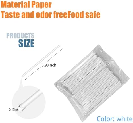 50 Pack 4 Inch White Paper Lollipop Sticks, Cake Pop Sticks, Sucker Sticks for Cookies, Candy, Chocolate, and Cake Decorations (4mm Diameter)