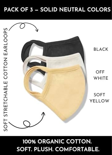Cotton Face Masks - Made of Premium Organic Cotton, Reusable Washable Soft Cloth Face Masks 3/6 Pk