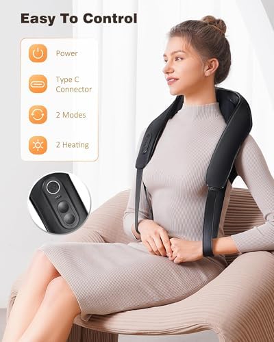 KNQZE Neck and Shoulder Massager with Heat, Cordless Back and Neck Massager, Upgraded Graphene Heating, 4D Shiatsu Deep Kneading Massage for Shoulder, Back,Leg,Pain Relief, Gift for Dad Mom (Black)