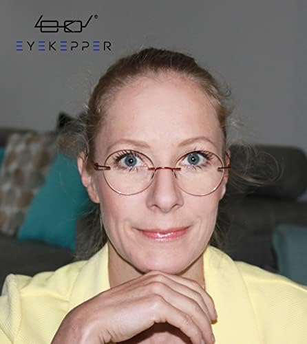 Eyekepper Frameless Reading Glasses Women - Round Rimless Readers Men Red +1.25