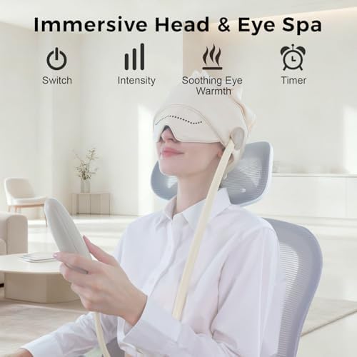 Head Massager for Headaches, Eye Massager with Heat, Electric Rechargeable Head and Eye Massage Tool for Stress Relief, Migraine Relief Massager for Forehead, 6 Zone Kneading