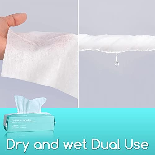 Saraflora 100% Cotton Facial Tissue Soft Dry Wipe 6 Pack, Use for Sensitive Skin Disposable Face Towel Extra Thick Dry and Wet Use Disposable Cotton Tissues for Washing Face Makeup Wipes（600 Count ）