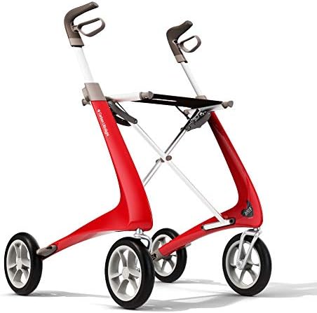 ByACRE Carbon Ultralight Rollator Walker With Organizer Bag, Wide Track, 18.5" x 24" Seat (W x H), Red