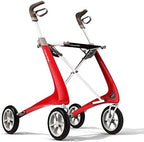 ByACRE Carbon Ultralight Rollator Walker With Organizer Bag, Wide Track, 18.5" x 24" Seat (W x H), Red