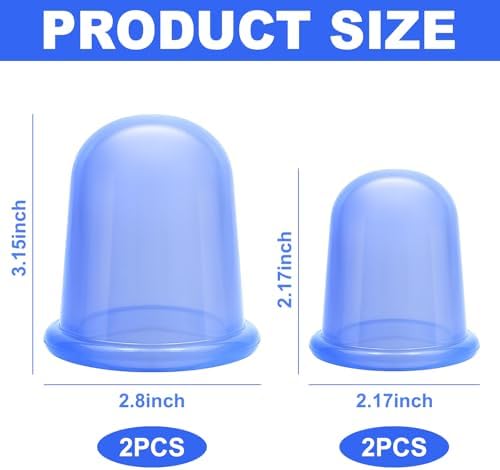Silicone Cups for Cupping Therapy Included 4 Pcs Cups and 1 Pc Bag,Cupping Kit for Massage Therapy,Cellulite Reduction Vacuum Cup(Blue)