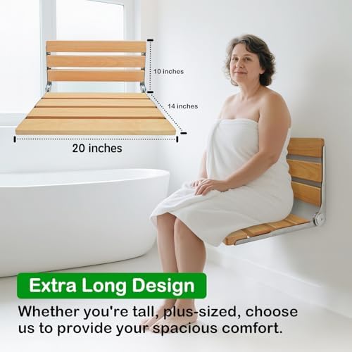 20 Inches Extra Long Wall-Mounted Folding Shower Seat, Foldable Shower Stool, Suitable for Seniors Disable(ADA Compliant), Shoe Bench Bathtub Stool. Maximum Capacity 440 lb