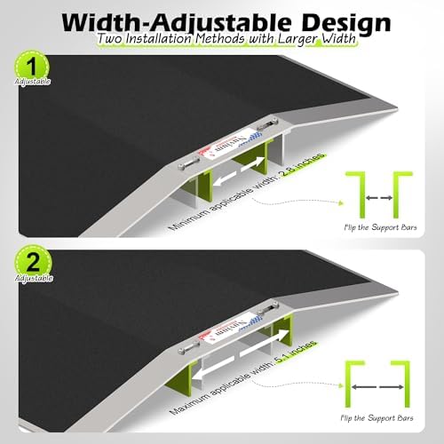2pc×12"L×1.6"H Bridge Threshold Ramps for Doorways, Fits 2.8–5.1" Wide Thresholds with Adjustable Support Bars,Non-Slip Aluminum Wheelchair Ramps for Home Steps,Sliding Door Ramp for Wheelchair