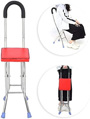 Folding Canes with Seat Crutch Chair 330 Lbs Capacity, Heavy Duty Stainless Steel Cane Chair with 4 Legs, Anti-Slip Seat Cane, Lightweight Walking Stick for Seniors Elderly