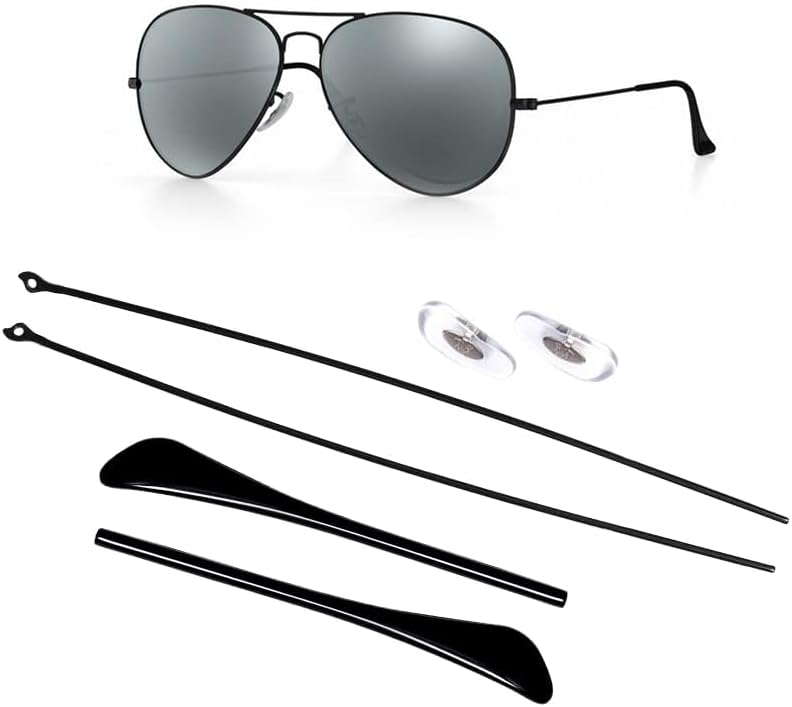Compatible/Replacement for Ray Ban Aviator RB3025 Sunglasse Temple Arms Nose Pads Temple Tips if Applicable (Black)
