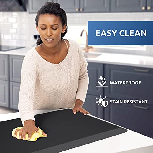 KitchenClouds Kitchen Mat Cushioned Anti Fatigue Rug 17.3"x28" Water Resistant, Non Slip, Standing and Comfort Desk/Floor Mats for House Sink Office (Black)