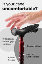 Ergonomic Walking Cane for Men & Women – Foldable & Adjustable Walking Stick with Lightweight Duralumin, Shock-Absorbing Lock (Right-Handed Grip, Burgundy)