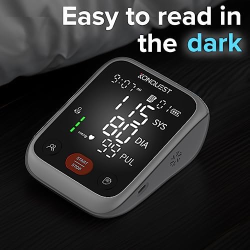 KONQUEST Blood Pressure Monitor, Upper Arm, Accurate Cuff 8 ½ ” - 16 ½” Monitor with Large LED Display, 2 Users 398 Sets Memory & HR Detection, Digital BP - Tensiometro Digital