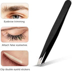 1pcs Black Precision Slanted Stainless Steel Tweezer for Eyebrows, Facial Hair, and Ingrown Hair
