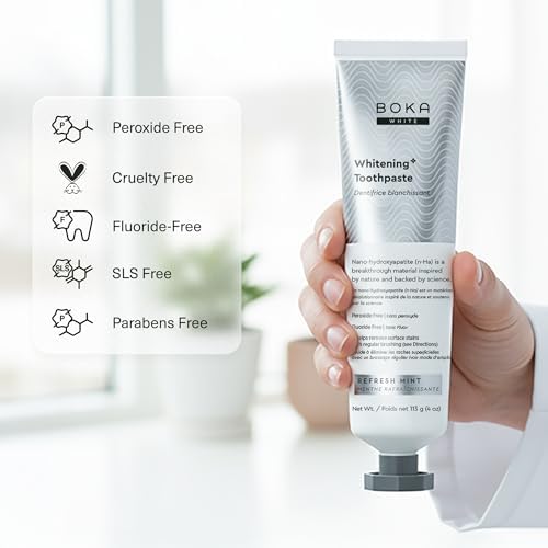 Boka Fluoride Free Toothpaste, Nano Hydroxyapatite Toothpaste, Appropriate for Sensitive Teeth, for Adult, Kids Oral Care - Whitening* Refresh Mint, 4 Fl Oz 1Pk