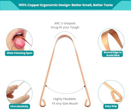 2Pcs Copper Tongue Scraper, Tongue Cleaner Set for Adults Kids, Stainless steel Wide Double Blades Oral Tongue Brush Cleaning Scrapping Sweeper for Fresh Breath and Mouth Hygiene Care with Travel Bag