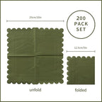 200 Pack Cocktail Napkin 2-Ply Scalloped Edged Dessert Napkins Folded 5 x 5 Inches Disposable Napkins for Dinner Wedding Birthday Party Bridal Anniversary Reception Event (Green)
