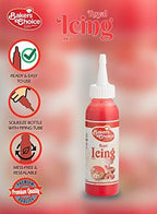 Red Cookie Icing - Ready to Use Royal Icing for Cookies - Decorating Squeeze Bottles with Piping Tube For Cookies, Cakes, Cupcakes and Treats - 3.7 oz. - Baker’s Choice