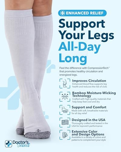 Doctor's Select Bamboo Viscose Light Compression Socks for Women & Men - 3 Pairs, 8-15 mmHg Compression Socks, Knee High