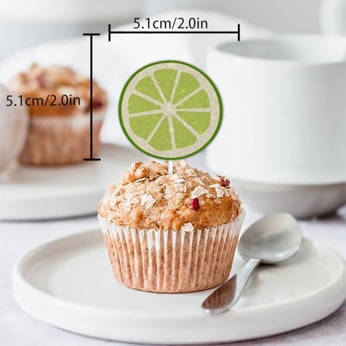 18pcs Green Glitter Lemon Dessert Cupcake Topper Pick for Summer Fruit Lemonade Theme Decor Supplies Baby Shower Men Women Boys Girls Happy Birthday Party Decorations
