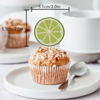 18pcs Green Glitter Lemon Dessert Cupcake Topper Pick for Summer Fruit Lemonade Theme Decor Supplies Baby Shower Men Women Boys Girls Happy Birthday Party Decorations