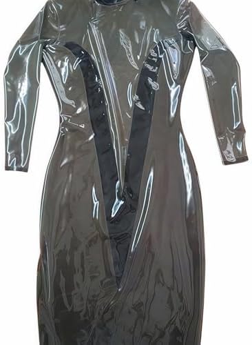 Transparent Black Latex Dress Long Sleeves Back Zip Skirt Wear