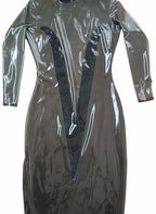 Transparent Black Latex Dress Long Sleeves Back Zip Skirt Wear