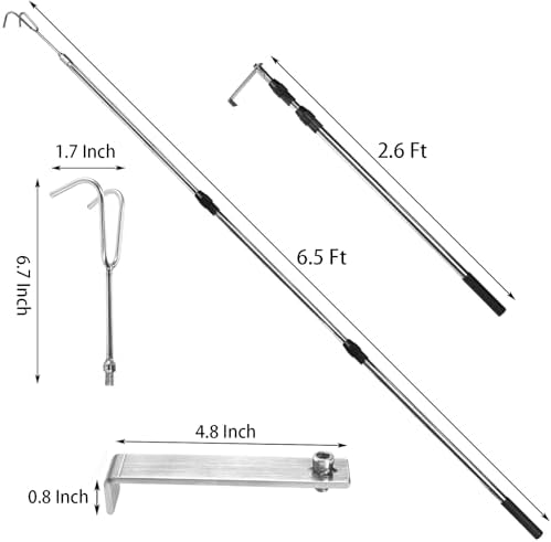 Suwimut Truck Cargo Grabber Reach Retriever Tool, 6.5 Feet Truck Telescoping Pull Pole with Two Hooks, Expandable Heavy Duty Stainless Steel Trucks Grabber Reach Tool for Pickup Trucks Bed Accessories