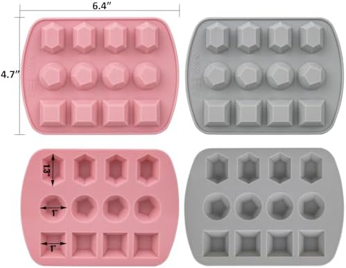 Nicunom 6 Pack Silicone Gem Shapes Candy Molds, 12 Cavity Diamond Cube Tray for Making Jelly, Candy, Chocolate, Cake Decorating, Ice Molds, Soap, Crafting