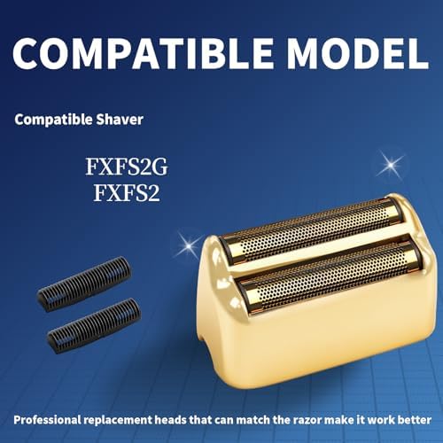 2 Pack Shaver Replacement Foil and Cutters Compatible with BaBylissPRO Double FXFS2 Metal Shaver foil Replacement,Golden