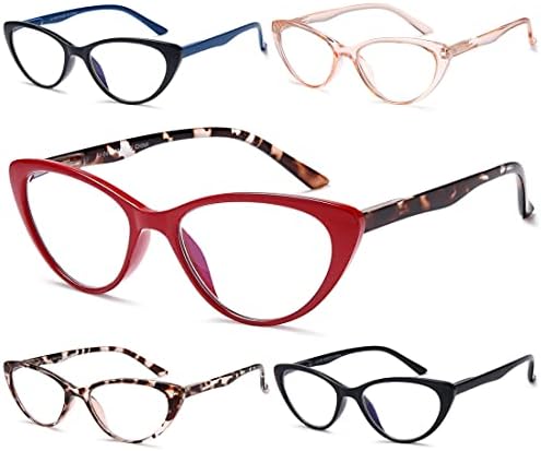EYEURL 5-Pack Cat Eye Reading Glasses for Women- Men Blue Light Blocking Glasses Stylish Computer Readers for Women Anti Eyestrain & Glare with Spring Hinges,1.5