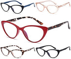 EYEURL 5-Pack Cat Eye Reading Glasses for Women- Men Blue Light Blocking Glasses Stylish Computer Readers for Women Anti Eyestrain & Glare with Spring Hinges,1.5