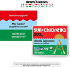 Sun Chlorella 200 mg Green Algae Superfood Supplement - Pulverized Cell Wall - Chlorophyll, CGF, Active B12, Iron, Protein - Non-GMO - 300 Tablets