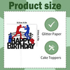 1PC Boxing Happy Birthday Cake Topper, Boxing Gloves Theme Cake Decor, Black Glitter Birthday Decor for Men or Kids Parties