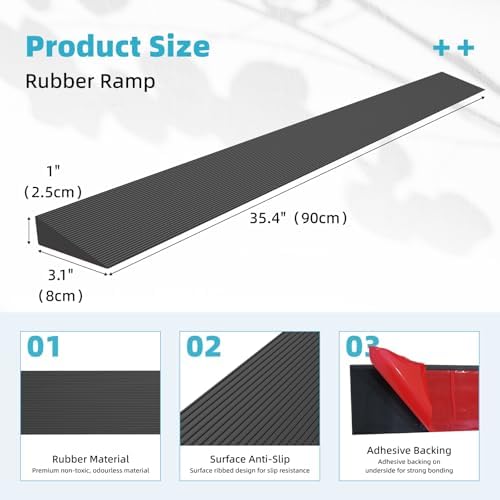 1.0" Rise Rubber Threshold Ramp for Doorways, Wheelchair Ramp for Home Entrance, Door Threshold Ramp for Wheelchairs, Walkers, Scooters, Strollers – Cuttable & Non-Slip Rubber Door Ramp
