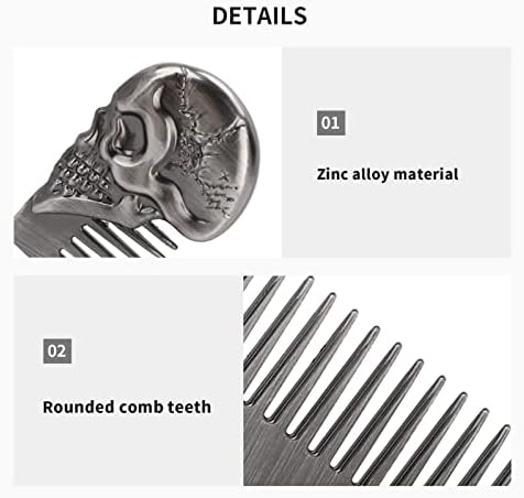 Pocket Beard Comb, Zinc Alloy Skull Pattern Hair Styling Combs, Mustache Comb with Smooth Rounded Teeth, for Men Travel Grooming (Silver)