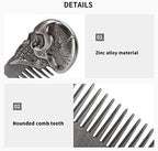 Pocket Beard Comb, Zinc Alloy Skull Pattern Hair Styling Combs, Mustache Comb with Smooth Rounded Teeth, for Men Travel Grooming (Silver)