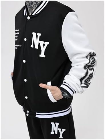 SOLY HUX Men's Varsity Jacket Color Block Letter Graphic Long Sleeve Baseball Jacket Bomber Coat