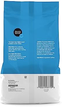 Amazon Basics Epsom Salt Soak, Unscented, Magnesium Sulfate USP, Muscle and Feet Relaxation, Resealable Bag, 3 Pound