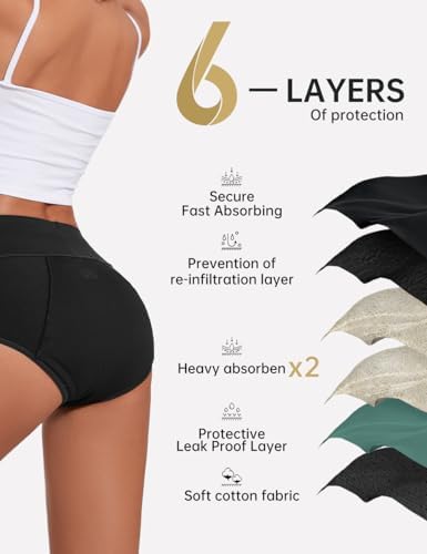 ALLBASE Women's Cotton Period underwear leakproof high absorbency 3 Pack Regular & Plus Size