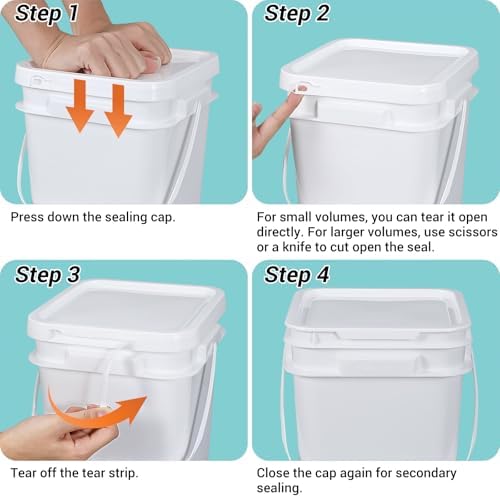 ASEVAT White 1 Gallon Bucket with Lid, Square Food Grade Storage Containers with Lids, Pail Container with Handle, Bucket for Cleaning Heavy-Duty Extra Durable BPA Free