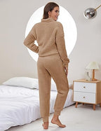 Womens Winter Pajamas Sets Soft Comfy Fleece Pullover Sherpa Pants Fuzzy 2 Piece Pjs Set Cute Warm Loungewear