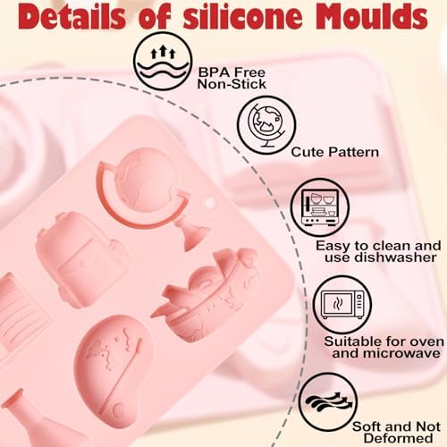 Stiesy 2 Pcs 6-Shape School Silicone Molds Stationery Book Fondant Cake Mold for DIY Chocolate Candy Baking Soap Pudding Creative Dessert Snacks Craft