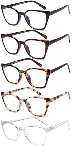 EYEURL Cat Eye Reading Glasses for women - 5 Pack Blue Light Blocking Reading Glasses Ladies +1.50 Fashion Square Frames Magnification with Spring Hinge