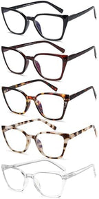 EYEURL Cat Eye Reading Glasses for women - 5 Pack Blue Light Blocking Reading Glasses Ladies +1.50 Fashion Square Frames Magnification with Spring Hinge